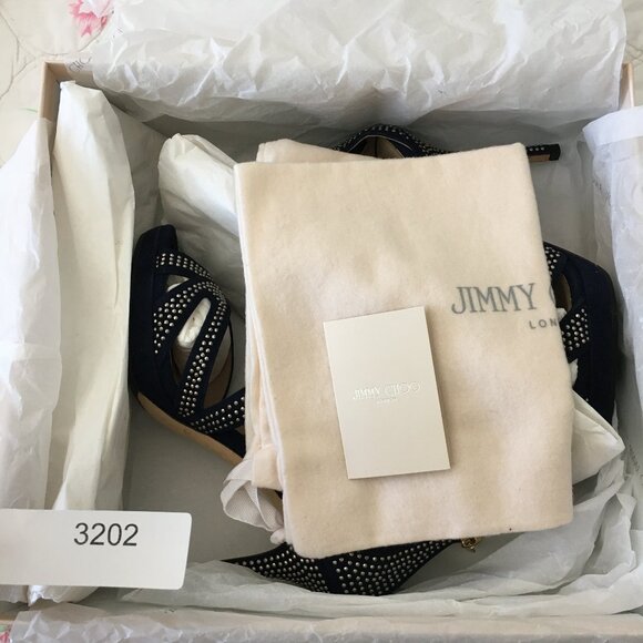 Jimmy Choo Womens 36-6US Karla Suede Mini Studs Navy/Silver Dust Bag Box 4"Heels - Picture 16 of 16